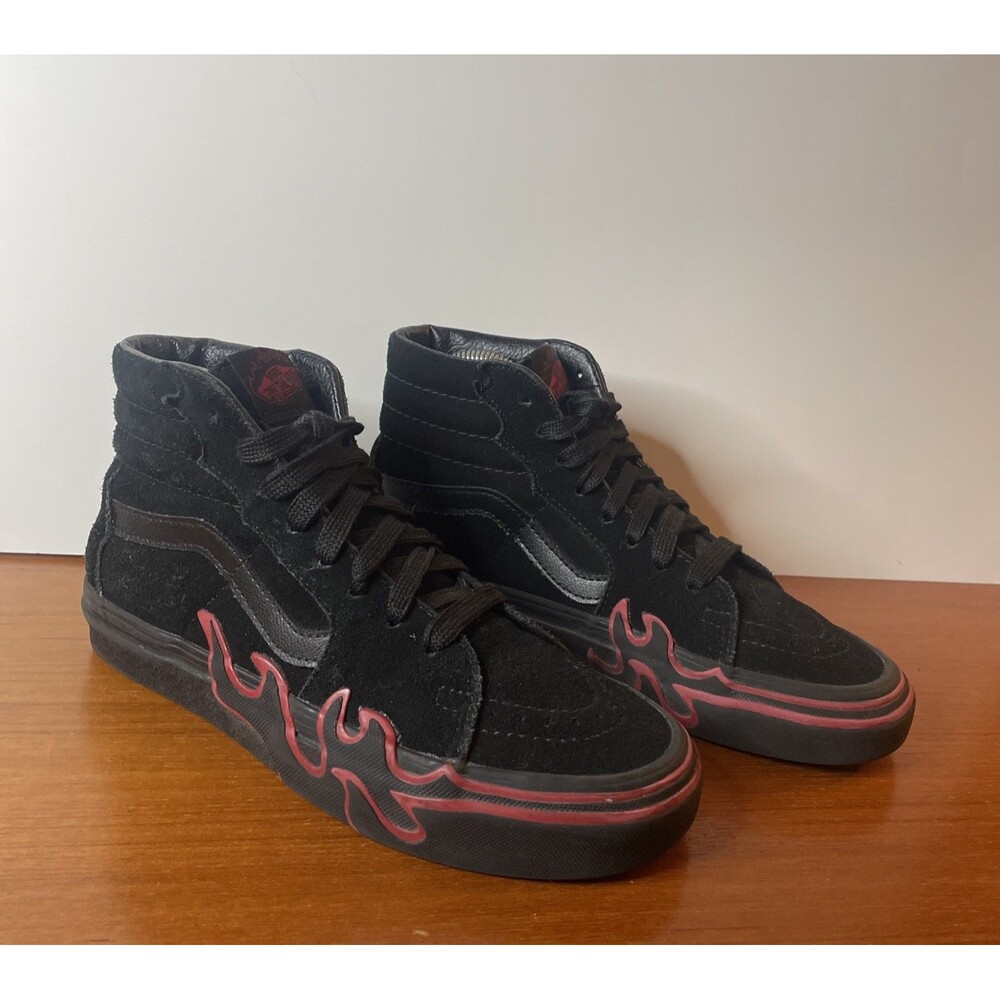 Vans Sk8 Hi Suede Mens Red Flames High Top Mens 5.5, W 7 Skate Shoes